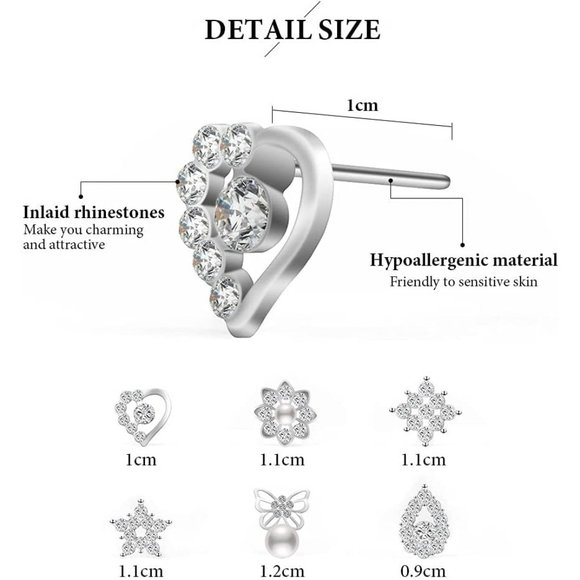 New 925 Sterling Silver Earrings, 6 Pairs 9-12 mm Hypoallergenic Cubic Z… - Picture 3 of 7